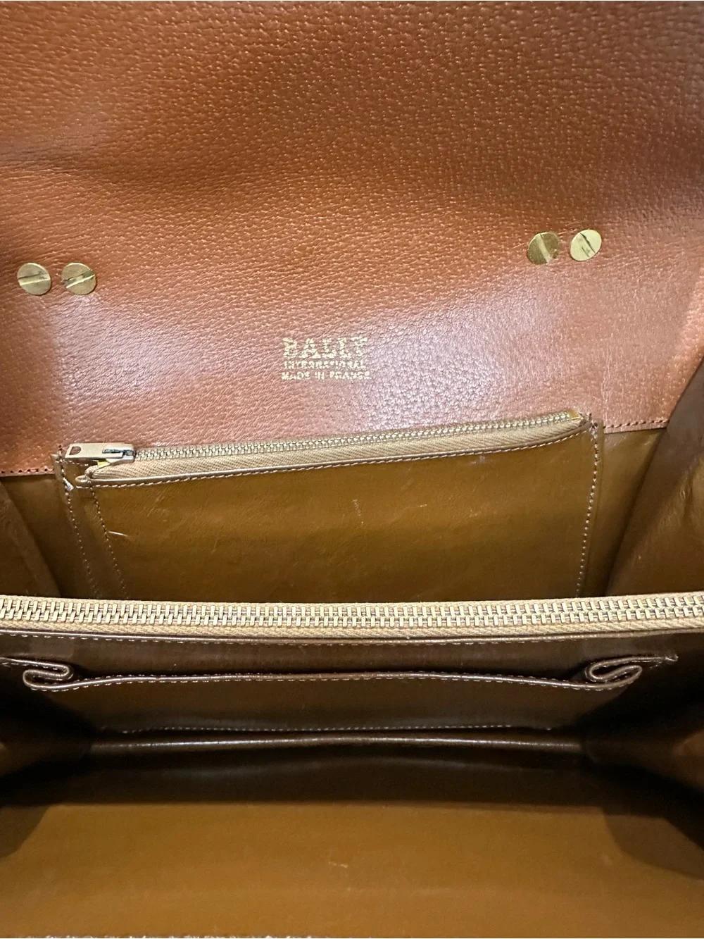 Vintage Bally Made in France Cognac Leather Shoulder Bag Éclair Zipper